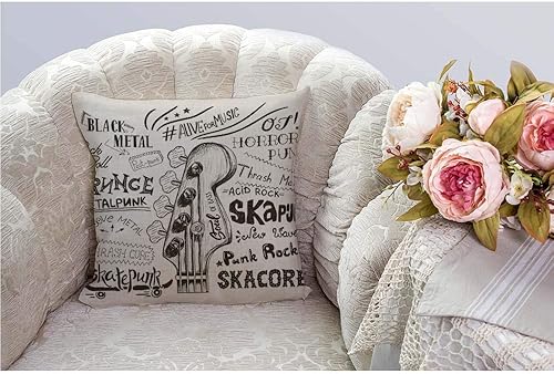 Miniatura 2 de HGOD DESIGNS Funda de almohada de guitarra, bajo para póster de festival de rock. Funda de almohada decorativa de banda de rock and roll, fundas de
