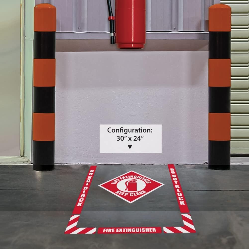 NMC WFK07 - Kit de marcado para suelo (configurable (incluye 12 x 12 tiras de marcado con ángulos de esquina), superficie antideslizante texturizada, extintor de incendios mantiene claro