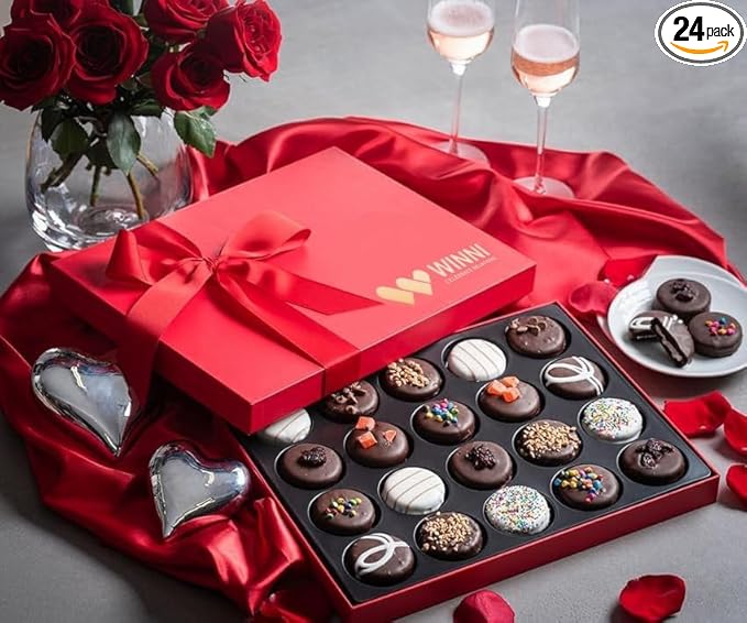 WINNI - 24 Pcs Chocolate Premium Gift Packs | Chocolate Belgian luxury Gift | Chocolate Cookies Gift Hamper, Bouquet & Basket Box | Handmade Celebration Chocolate Cookies Gifts, anniversary, wedding