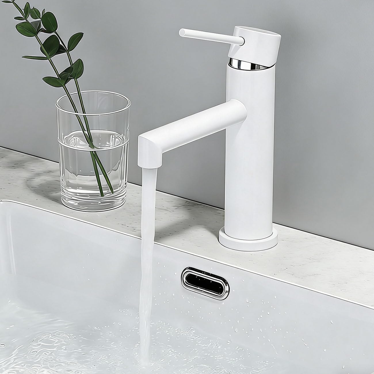 ONECE Rubinetto Bagno Lavabo Bianco, Miscelatore Monocomando in Acciaio Inox 304, Aeratore Rimovibile, Rubinetti Acqua Calda e Fredda, Senza Piombo