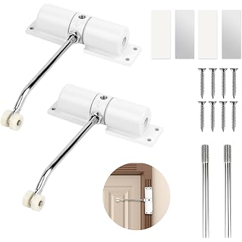 Pack of 2 Automatic Door Closer Interior Door Adjustable Door Closer No Drilling Spring Loaded Door Closer with Mounting Plate and Screws Door Closer for Room Door Garden Gate Glass Door Front Door