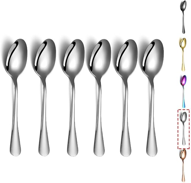 Teaspoons, Kyraton 6 Pieces 14cm Stainless Steel TeaSpoons, Dessert Spoon,Golden Teaspoon,Spoon Silverware Pack of 6
