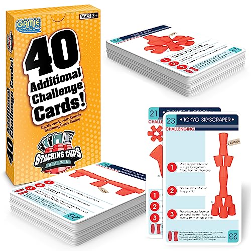 Gamie Challenge Cards for Stacking Cups Game - 40 Additional Cards With Instructions - 20 Medium and 20 High Difficulty for Next Level Fun - Cups Sold...