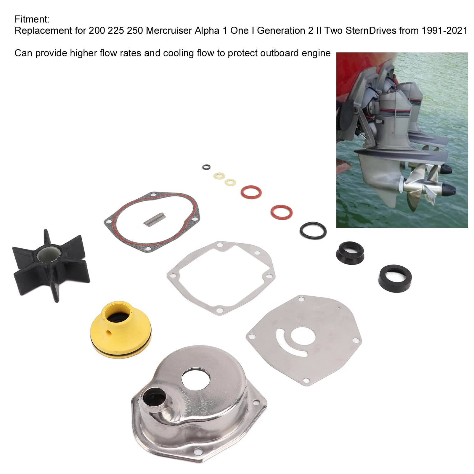 Impeller Mercruiser Alpha One Gen 1,Wasserpumpenlaufrad-Reparatursatz,Kfz-Motorwasserpumpen,Wasserpumpenlaufrad-Reparatursatz 817275Q05 Ersatz Für 200 225 250 Mercr