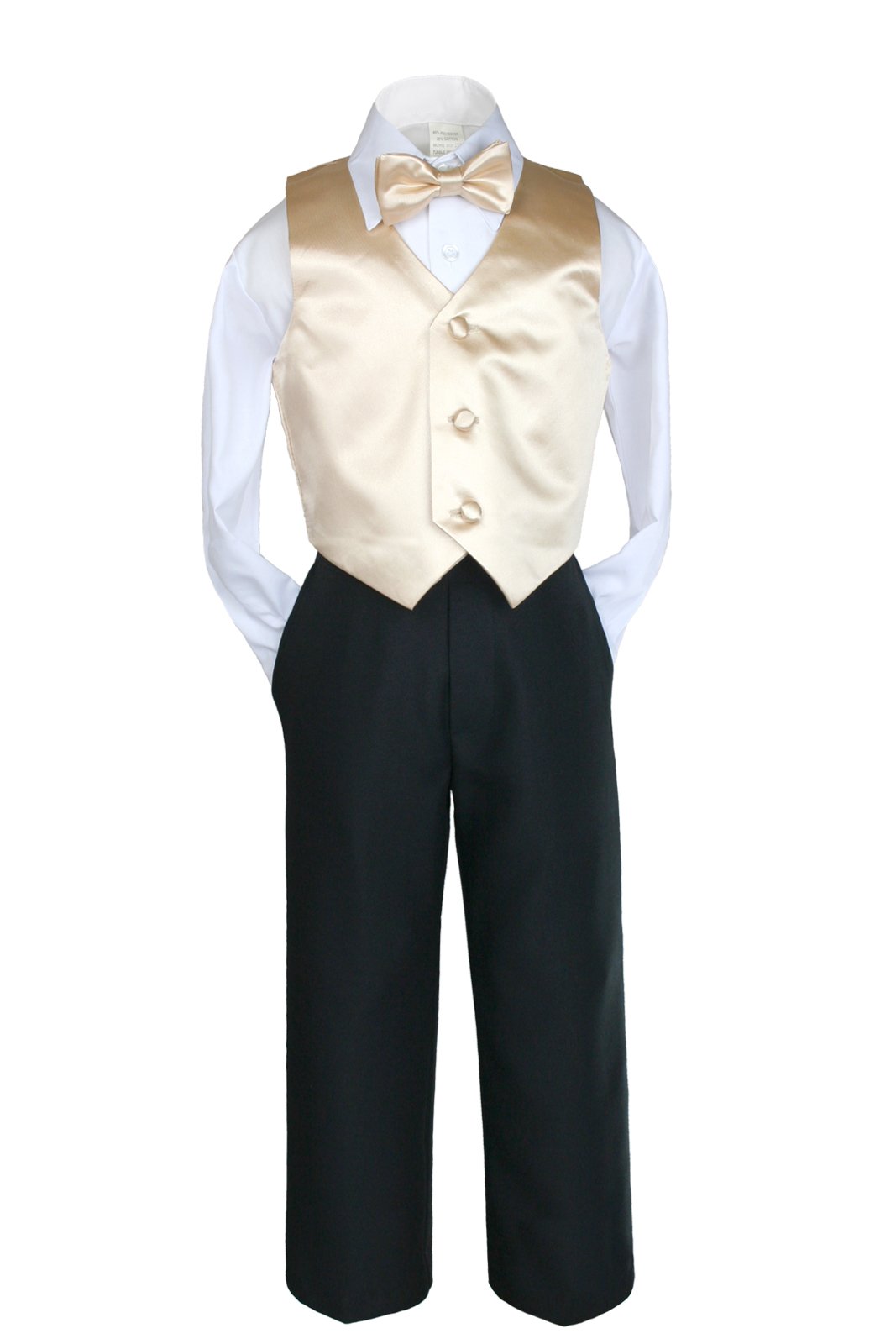 Unotux 4 Pcs Formal Boy Light Champagne Satin Vest Bow Tie Set Suit Baby to Teen (8)