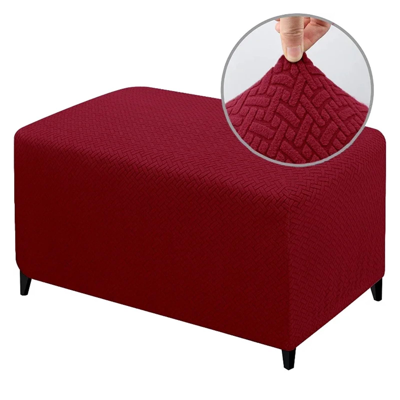 YXINAER Foot Stool Cover Spandex Ottoman Slipcovers Rectangle Footrest Footstool Protector Covers Stretch Fabric Storage(Red,M)