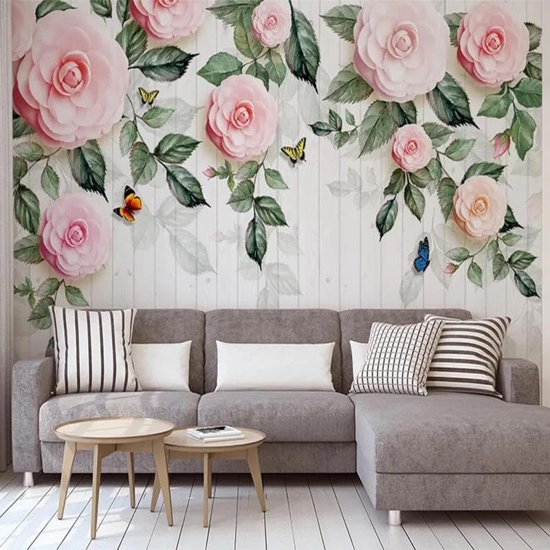 Papier peint relief 3D fleurs ILIYA en tissu non tissé résistant