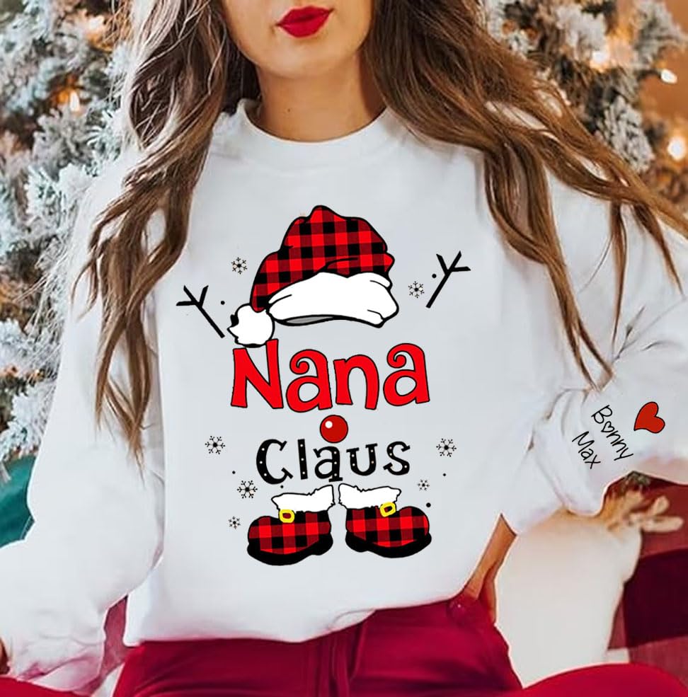 IZI POD Personalized Christmas Grandma Claus Sweatshirt, Grandma & Mom Sweatshirts for Women4