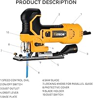 Vista 2 de Hotec he - Sierra de calar de 6.5 amperios con cable de 6 velocidades variables con luz LED y 2 cuchillas