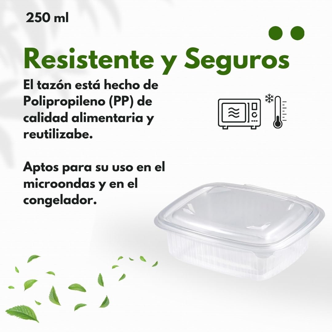 Envases para alimentos ecológicos de plástico reutilizable apto para el microondas y congelador con tapas de bisagra, Ideal para transportar comida, 250 ml, 600 uds
