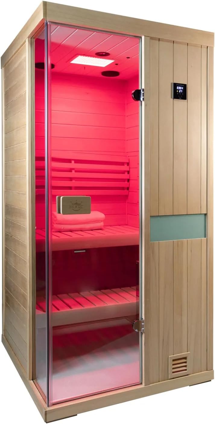 1 Person Sauna at Home - Indoor Sauna steam Wood with Negative ions and 660nm red Light Therapy for Home, 40.20"x43.35"x78.54"