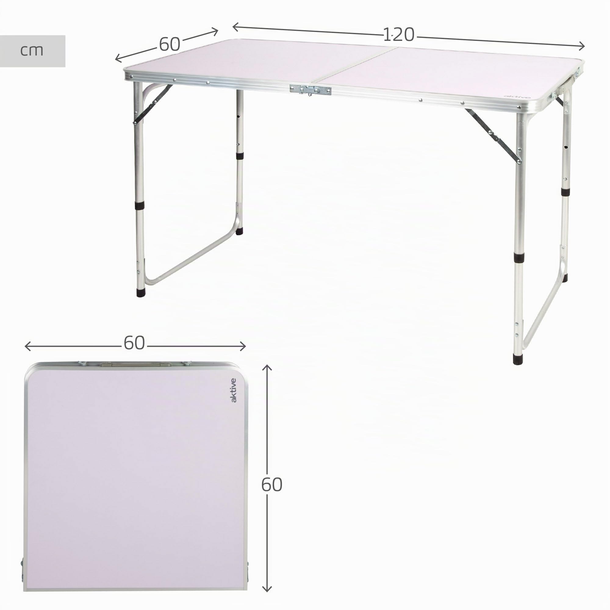 AKTIVE Table Pliante, 120X60X60, 70 cm, Hauteur Réglable, Plateaux Antidérapants, Supporte 30 kg, Verrouillage de Sécurité, Poignée de Transport, Camping, Plage, Tables de Jardin (63088)