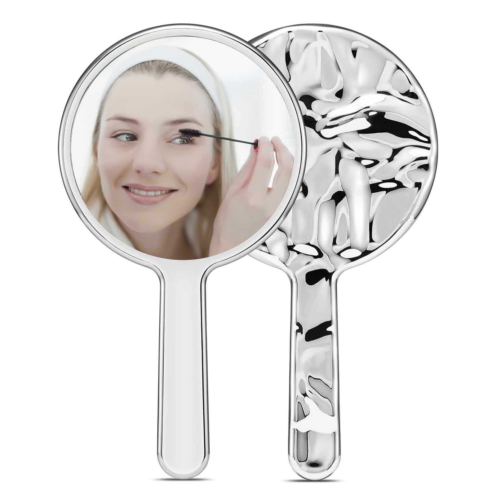 MisFun Espejo de Mano, Espejo Pequeño, Espejos de Maquillaje de Mano, Espejo Peluqueria, Viaje Espejo de Tocador Portátil, para Maquillaje, Afeitado, Cosméticos, Ropa, Belleza(Redondo, 12x22CM)