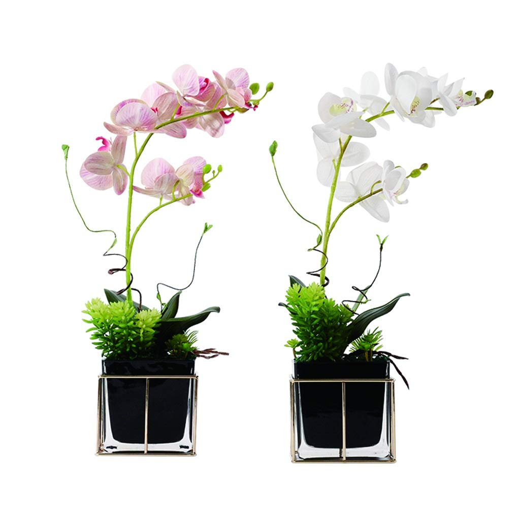 MYUYEE Artificial Flowers Artificial Orchid With Glass Vase Phalaenopsis Plastic Orchid Used For Home Office Wedding Fake Flower Bonsai Artificial Flowers Flowers Arrangement Bo