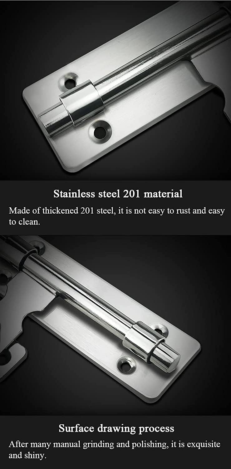 Barrel Slide Door Bolts 2 Pack Thickened Stainless Steel Sliding Lock Latch with Screws(6 inches)