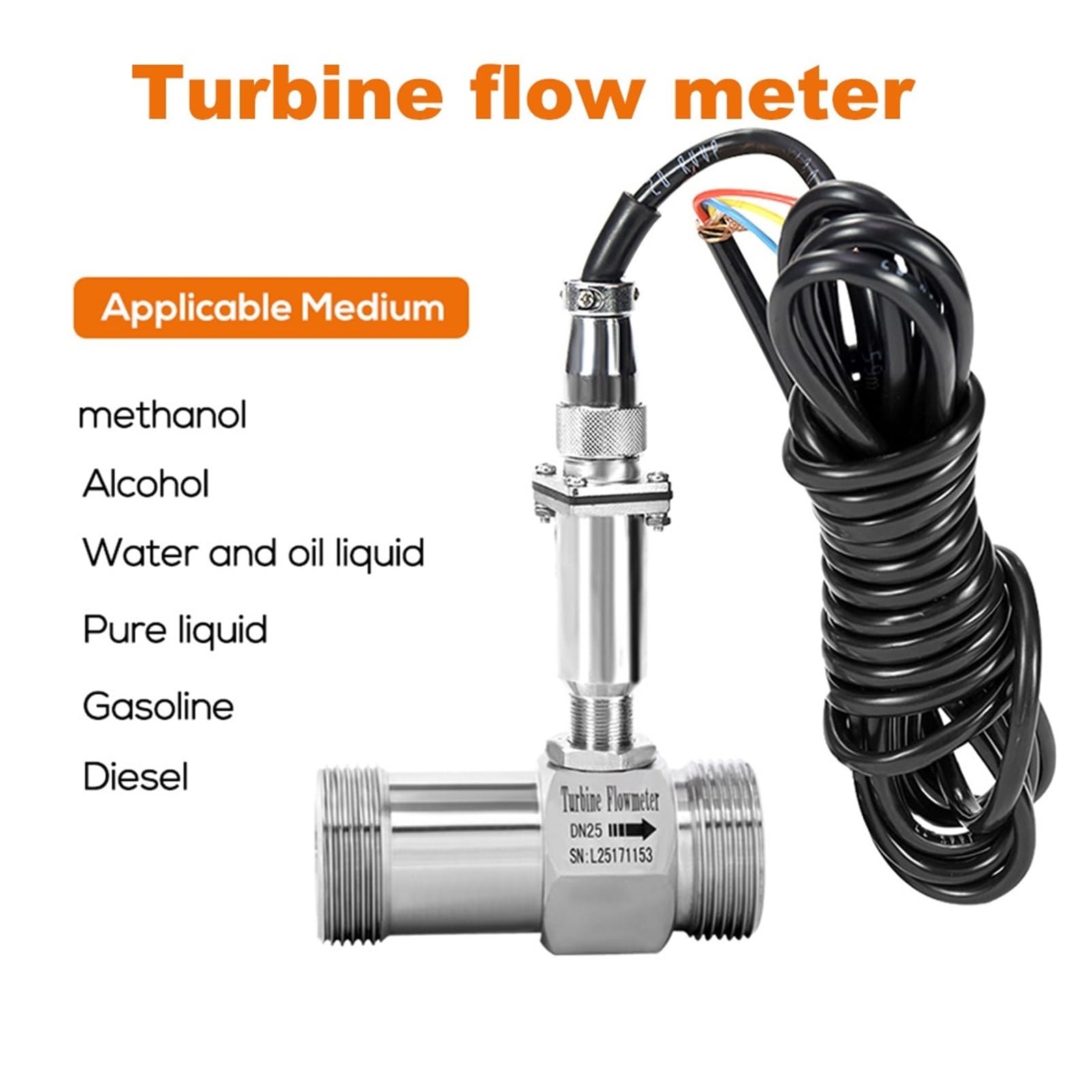 Medidor de flujo ultrasónico, medidor de flujo de alta precisión, medidor de impulsos, diesel, alcohol, aceite, sensor de flujo de agua de 1/2 1", medidor de flujo de turbina(Dn10