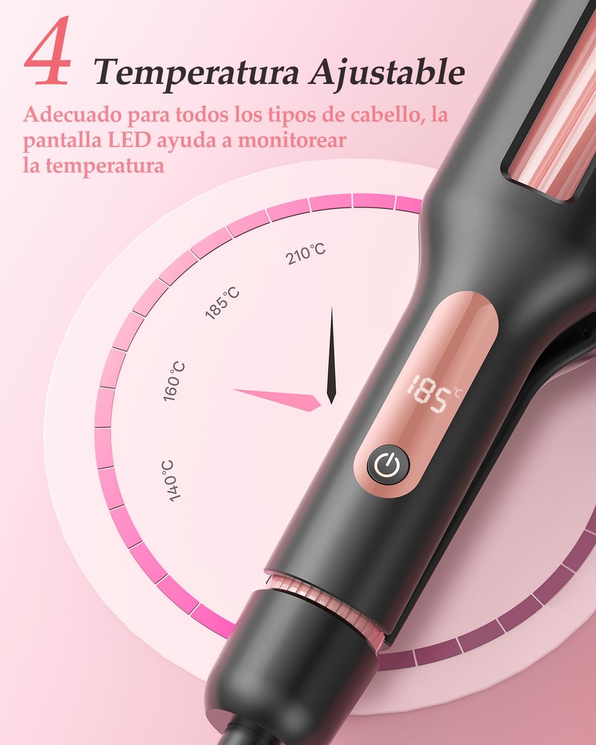Raglory 4 in 1 Adjustable Hair Crimper Waver，3-Barrel Curling Iron with 4 Heat Settings(280℉-410℉), Crimping Iron with Digital Display, 30S Fast Heat Up and Anti-Scald Design, Rose Gold — view 7