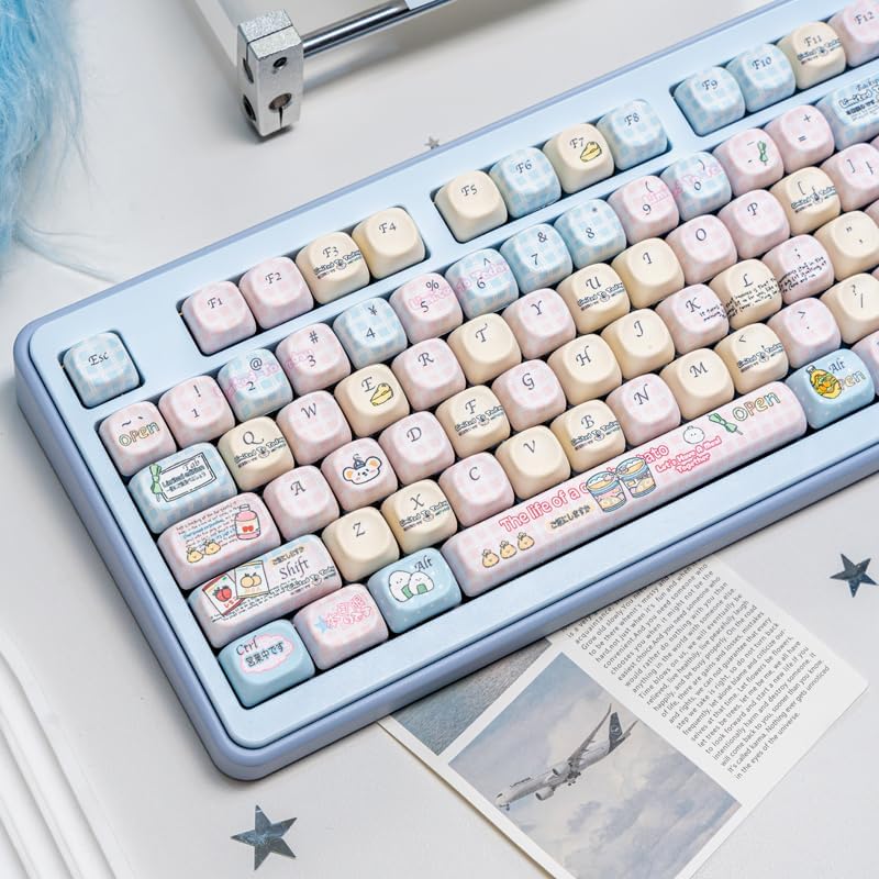 Mouse Mart Theme Keycaps 133 Keys, PBT Material MOA Profile Key Caps Set, Cute Blue Keycaps Dye Sublimation Keyboard Caps for for Cherry Gateron MX Swithes Mechanical Keyboards