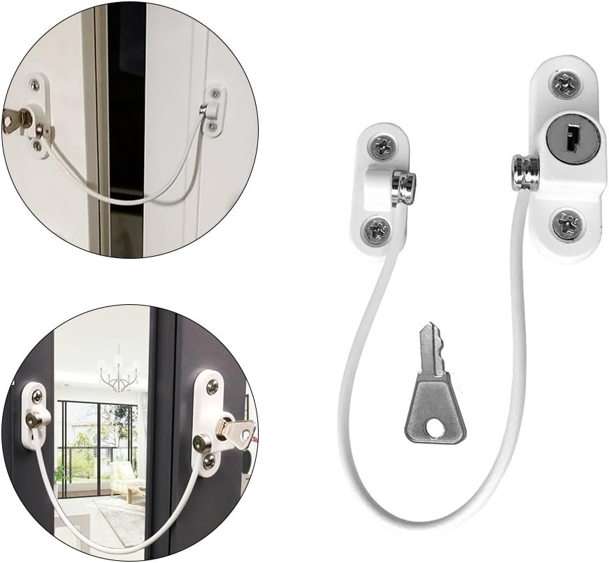 Child Safety Locks Window Door Cable Ventilator Kid Lock Baby Security Locking Keyed Opening Restrictor For Baby Protection Prevent Children Falling Window Lock (2PC White)