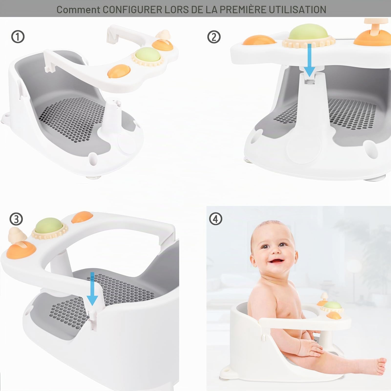 Bebamour Siège de bain bébé 6 mois+ enfant baignoire antidérapante siège de bain bébé avec jouets,A New Pink