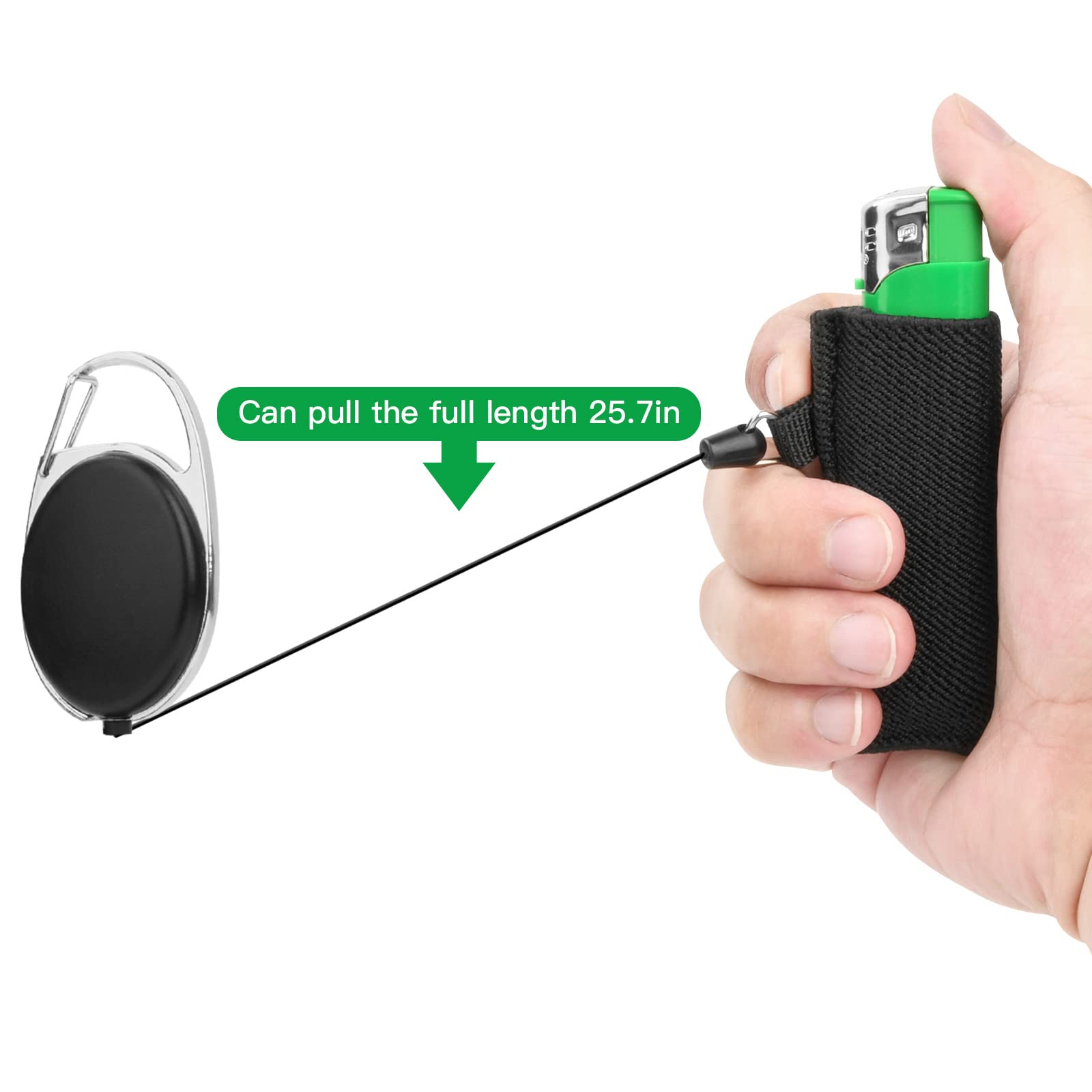 Premium Retractable Lighter Leash - Keychain Holder With Clip For Lighters And Small Items, Black
