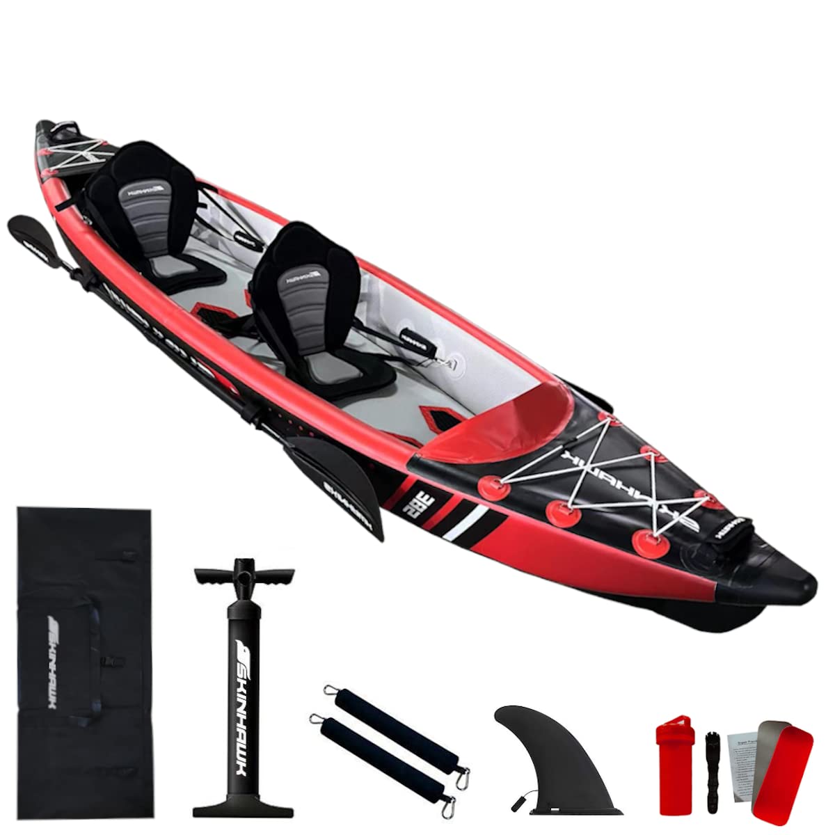 Skinhawk Premium Full Drop Stitch Kayak 385 Rojo Inflable Canoa para Inflable, Kayak de Aventura, 385 x 85 cm