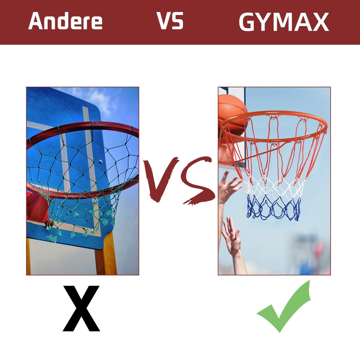 GYMAX Ø 45cm/37cm Basketballkorb, Basketballnetz mit Ring, Netz & Halterung, wetterfester Basketballring in Profigröße zur Wandmontage, für Schulhöfe & Sporthallen