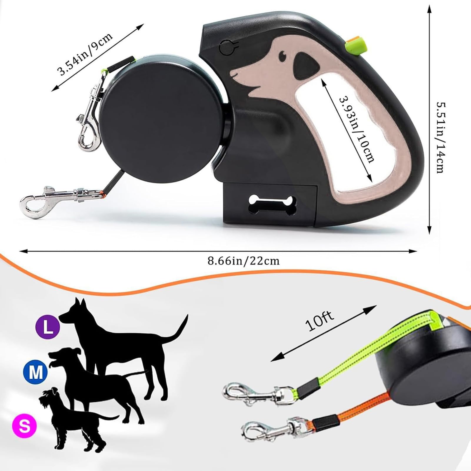 Generic Doppio Guinzaglio Retrattile per Cani Maniglia Ergonomica Guinzaglio Estensibile Antiscivolo per 2 Cani Che Camminano per di Piccola e Media Taglia