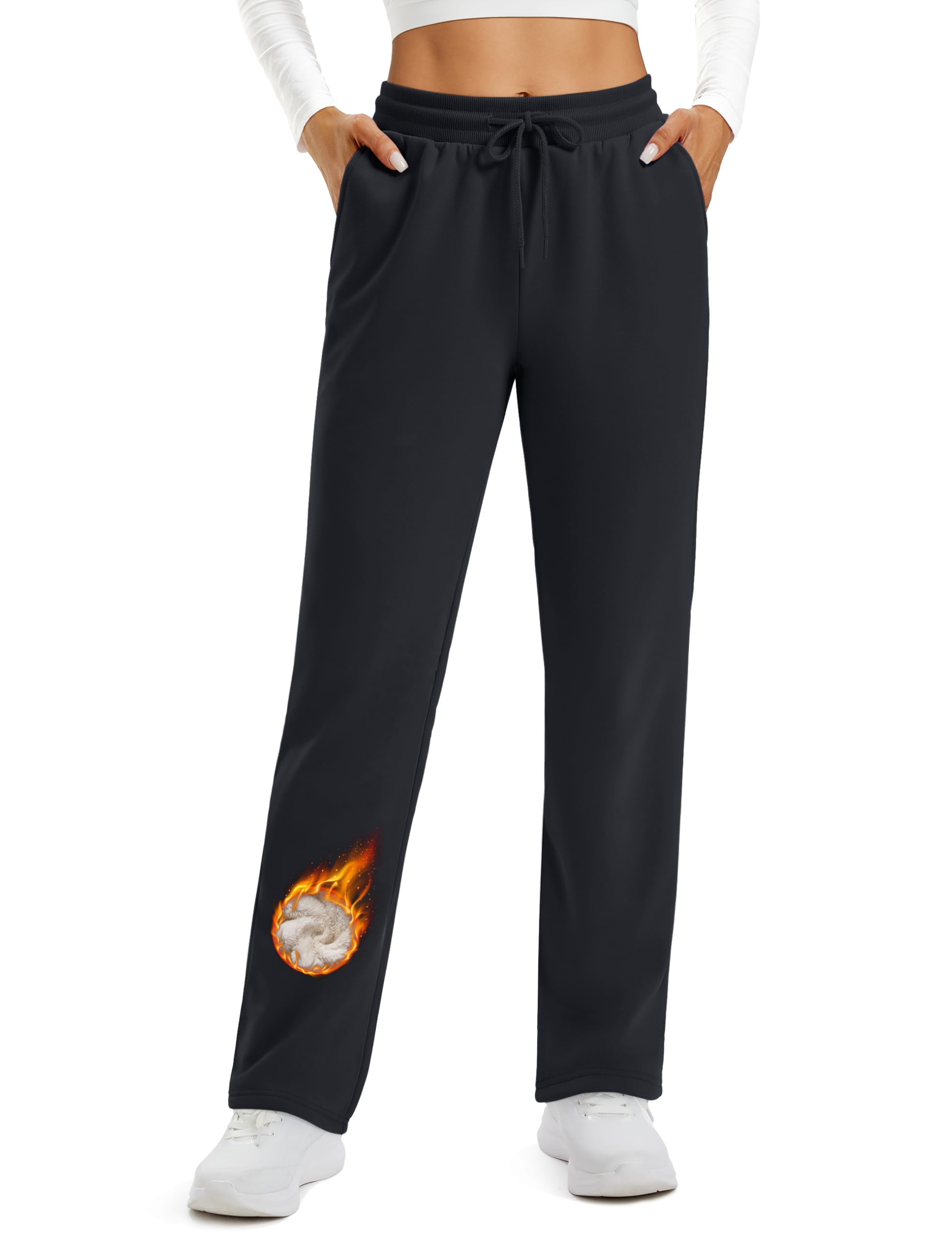 TACVASEN Womens Fleece Lined Sweatpants Winter Thermal Sherpa Pants with Pockets High Waisted Warm Cotton Lounge Casual
