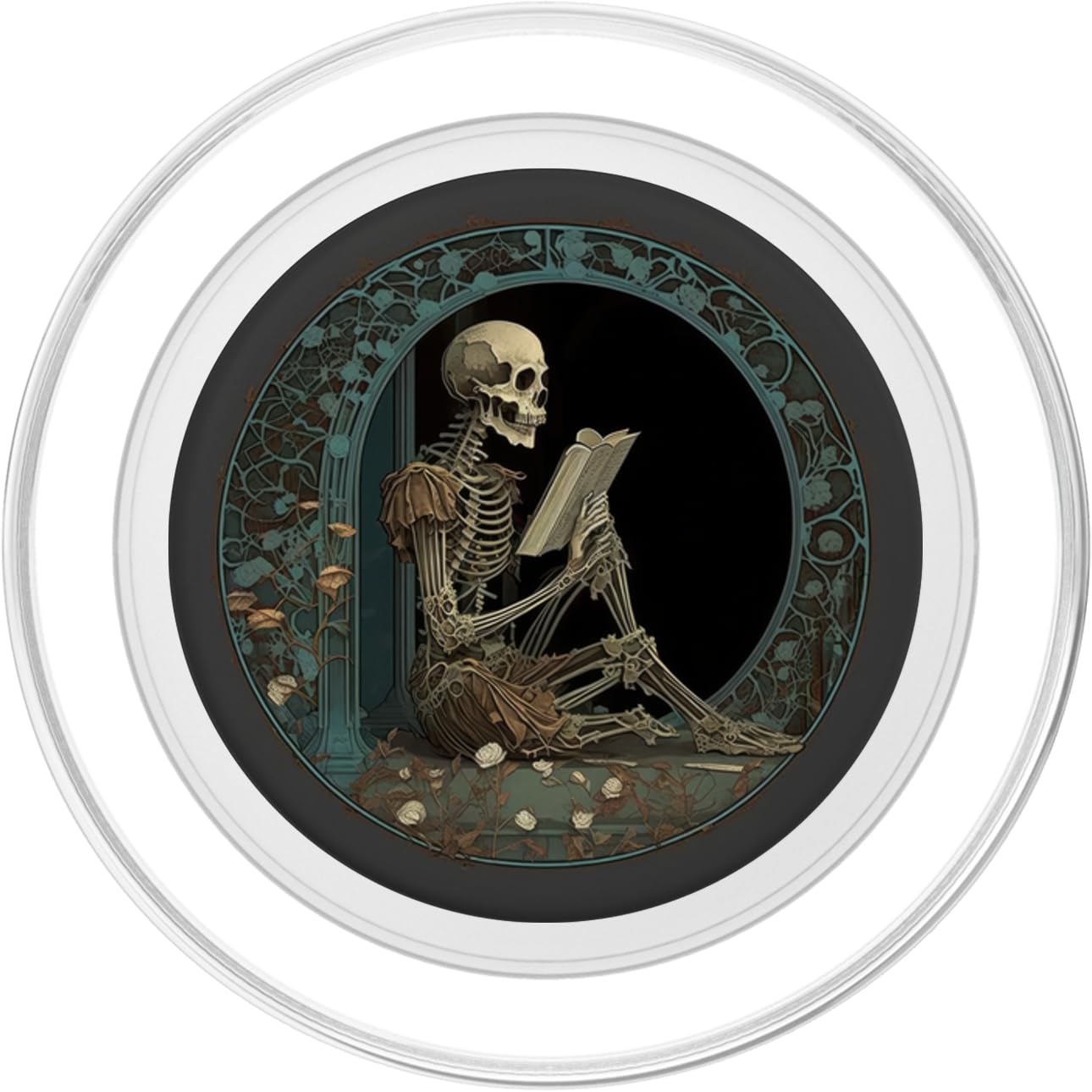 Cute & Creepy Book Lover Goth Skull Design Co Librarian Skeleton Gothic Goth Book Reading Lover PopSocket for Smartphones with Smooth, Hard, Plastic Cases - Black: Magnetic PopGrip