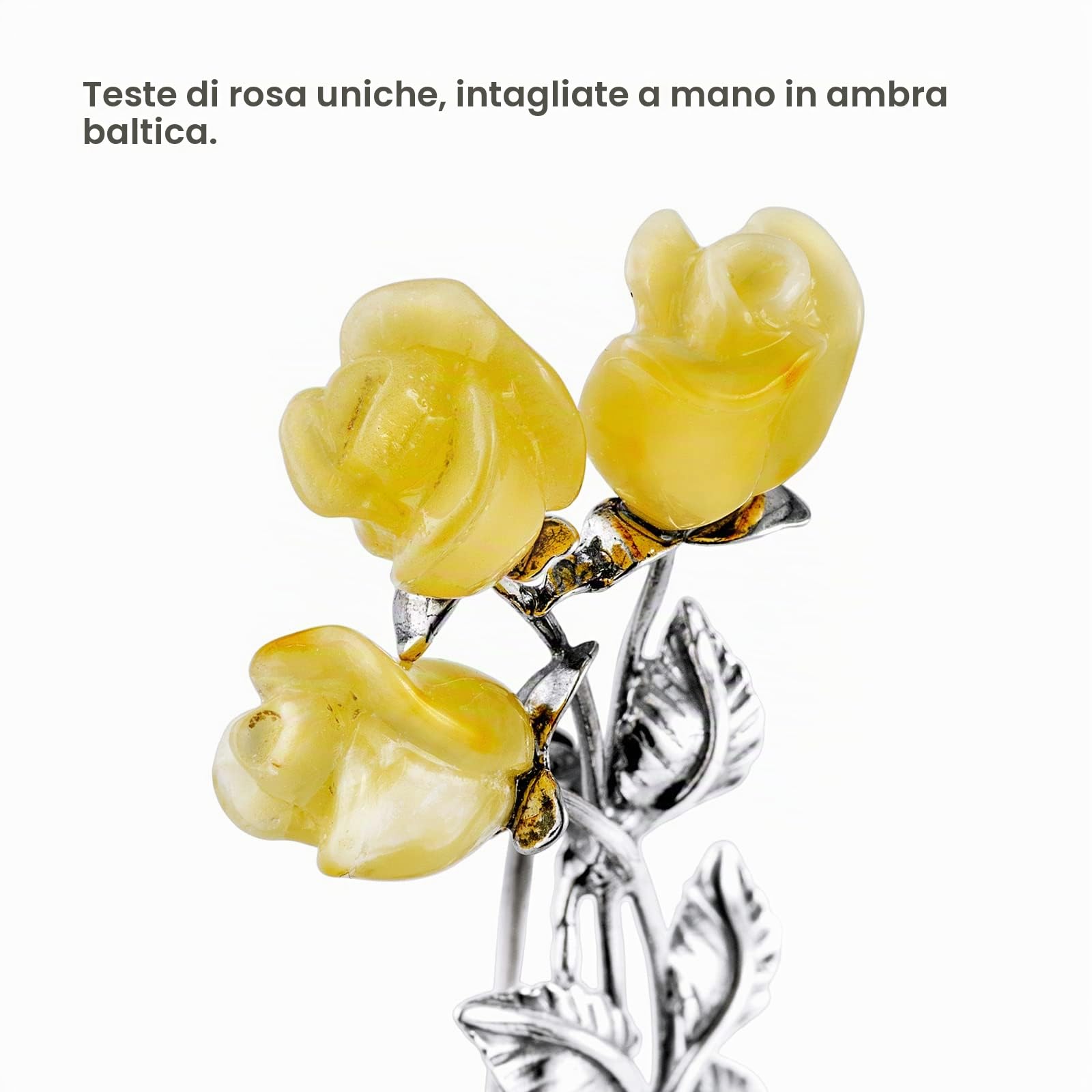 Spilla in argento 925 Ambra baltica Latte Rose gialle Regalo per signore