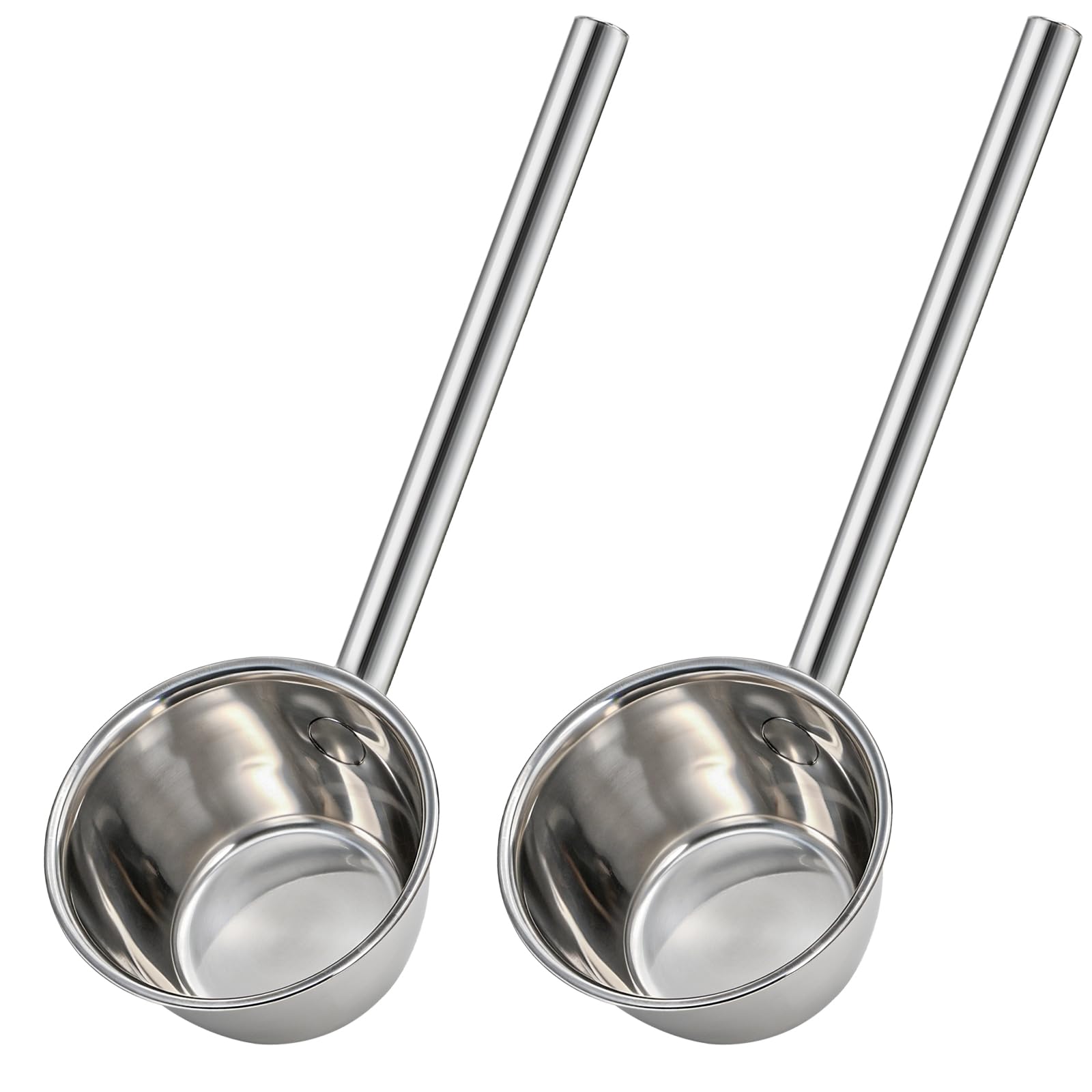 ZEAYEA 2 Pack Stainless Steel Water Ladle, Long Handle Dipper Scoop for Kitchen, Bathroom Hair Washing and Garden Watering, 13.5" Metal Soup Spoon for Cooking