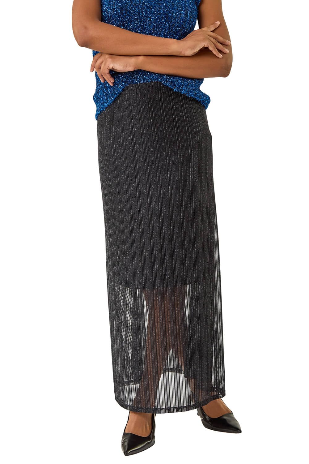 Roman Originals Women's Black Shimmer Overlay Skirt For Uk - Everyday Autumn Winter Comfy Soft Evening Vacation Work Party Night Out - Size 16