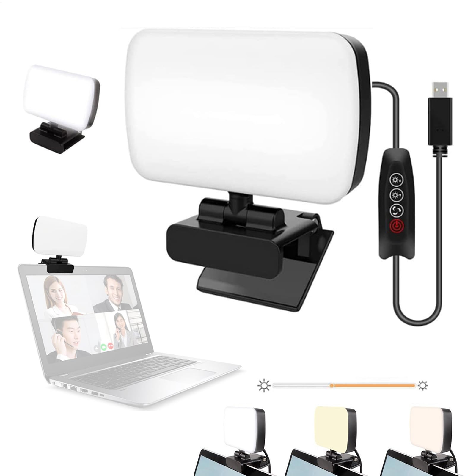 Video Conference Lighting, Ajustable 3 Modos de iluminación con función Regulable, 360° Rotatable Computer Light, Ideal para reuniones y transmisión en, Solid Color, Single Unit