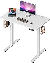 DEVAISE Electric Standing Sitting Desk, 100 x 60 cm, Height Adjustable Desk with 3 Memories Smart Panel for Telework, White