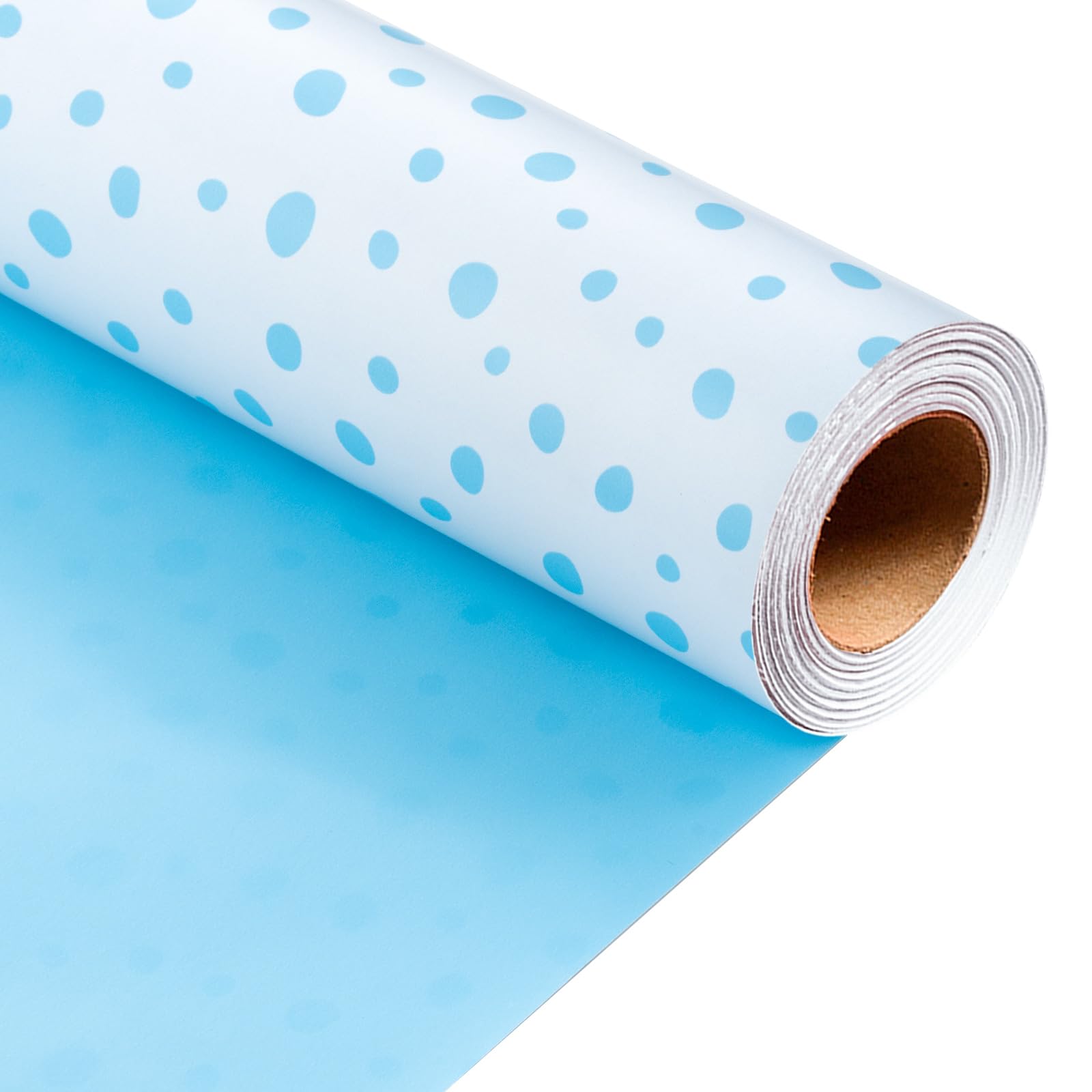 Burymento Blue Lrregular Wave Point Wrapping Paper, Reversible Gold Gift Wrap for Birthday, Valentines, Mothers day, Graduation, Wedding, Fathers day, Baby Shower, Christmas (17in x 16.4ft)