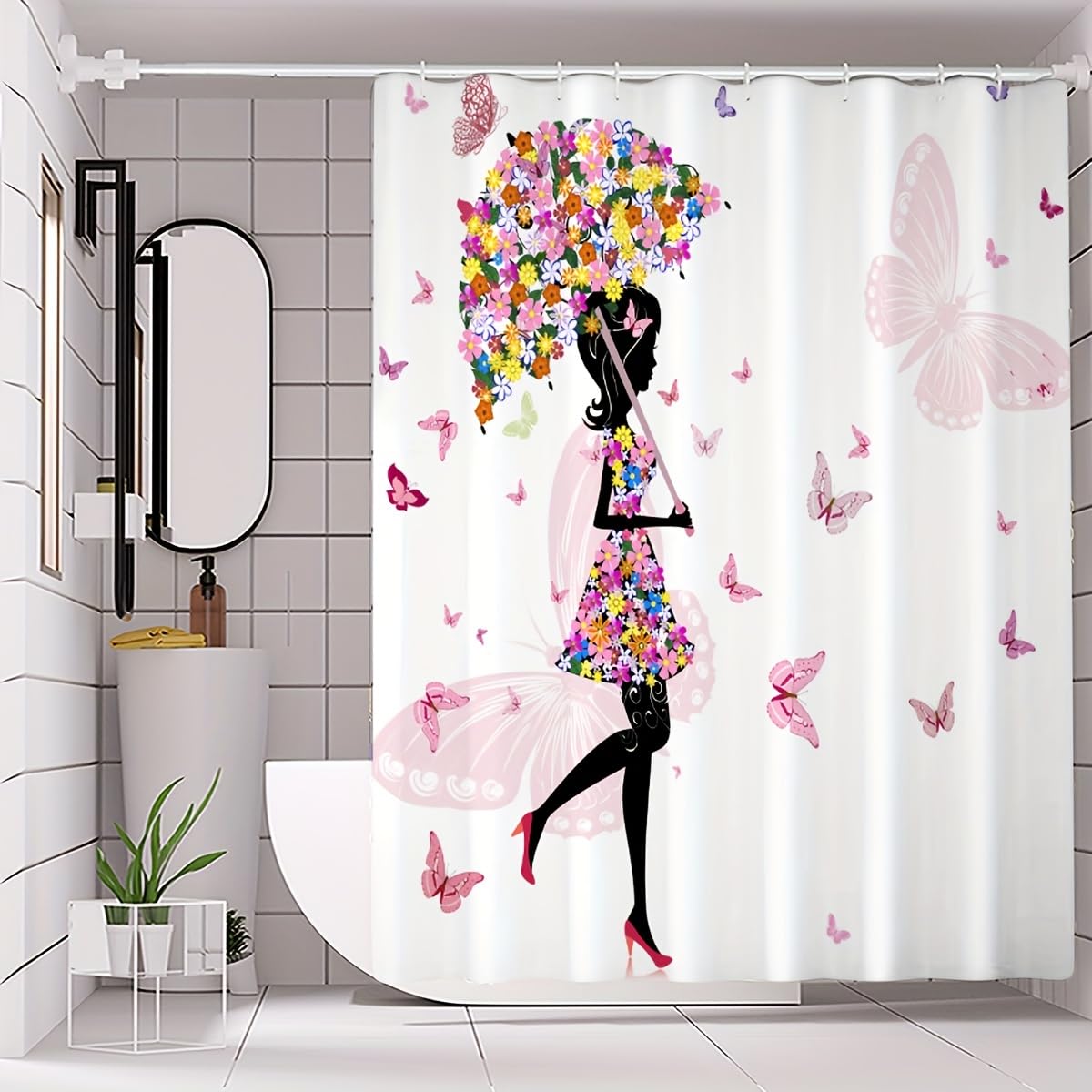 GLKSDLPO 1pc A Girl's With An Umbrella Shower Curtain Waterproof Shower Curtain Bathroom Decoration Shower Curtain with 12 hooks(150x200cm/59x79in(WxH))
