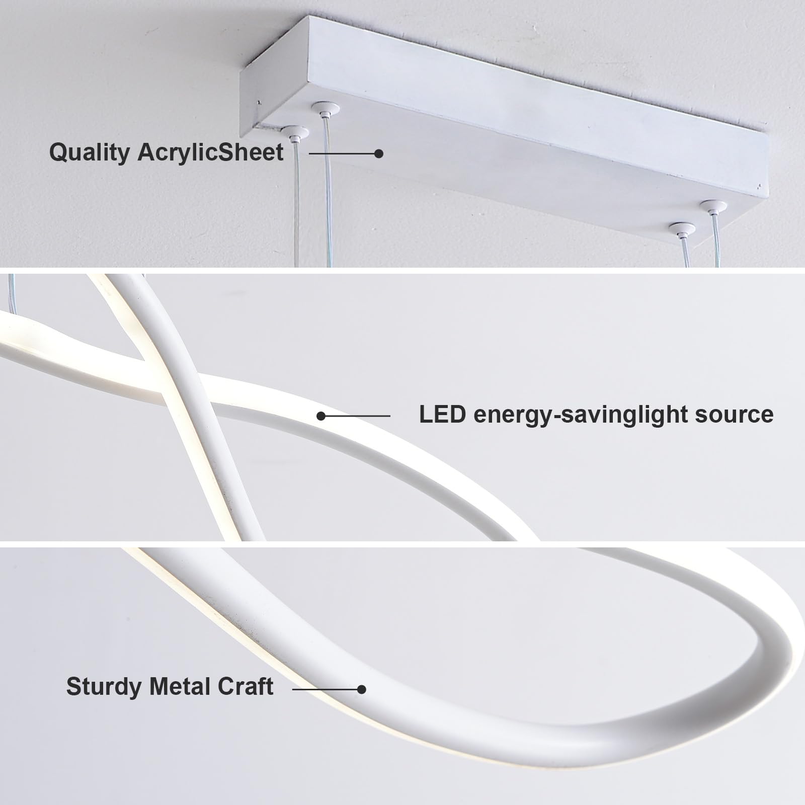 Lampada a Sospensione Moderna a LED, Lampada da Cucina da 90 cm Dimmerabile, Lampada a Sospensione Regolabile in Altezza per Soggiorno, Lampadario Camera da Letto da 32W(Bianco)