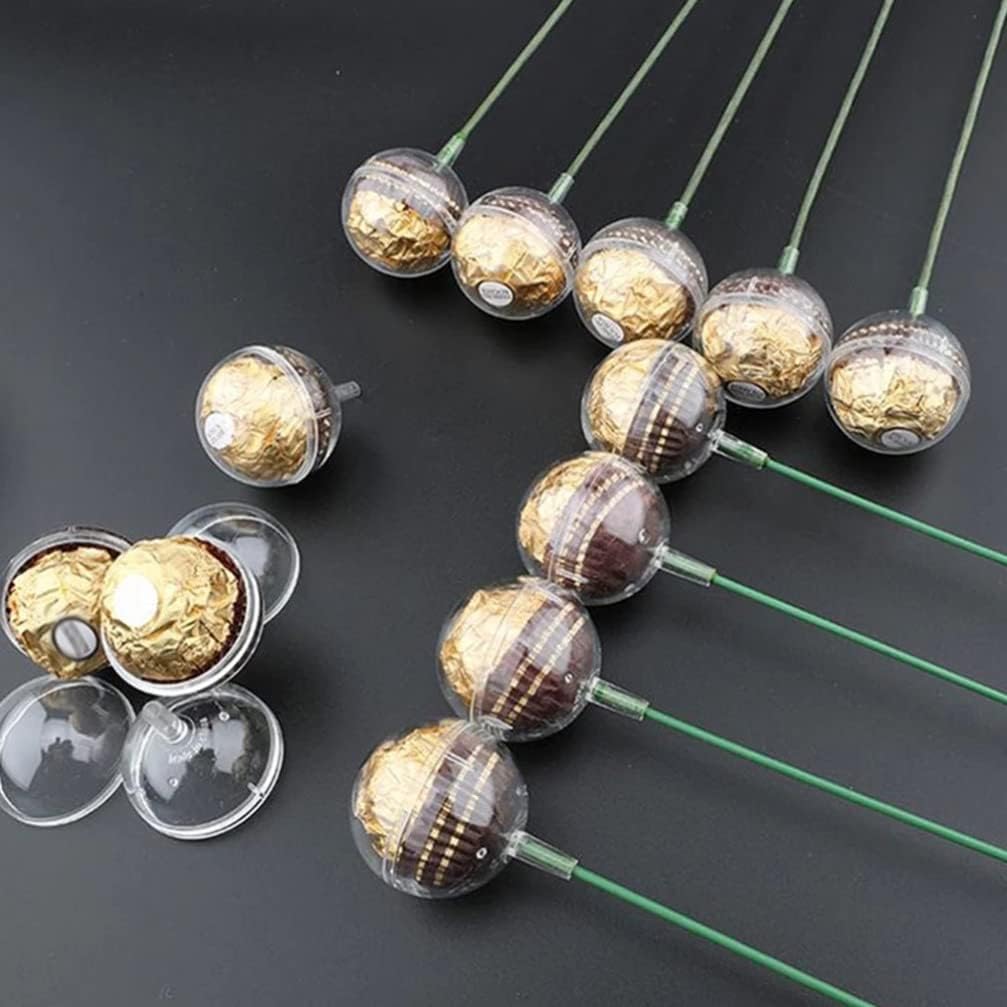 100pcs Transparent Bouquet Holders for Chocolate Candy Packaging with Sticks for Valentine Day Treats Weddings and Special Occasions