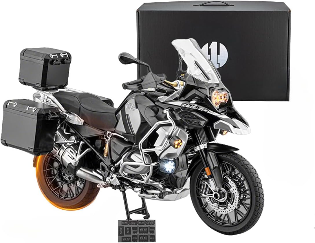 RC Motorcycle Model for Adult, 1/6 Scale R1250GS Dynamic Motorbike Display with Ignition Sound, LED Lights & Spray Effect, Mechanical Model for Collectors Enthusiasts (White)
