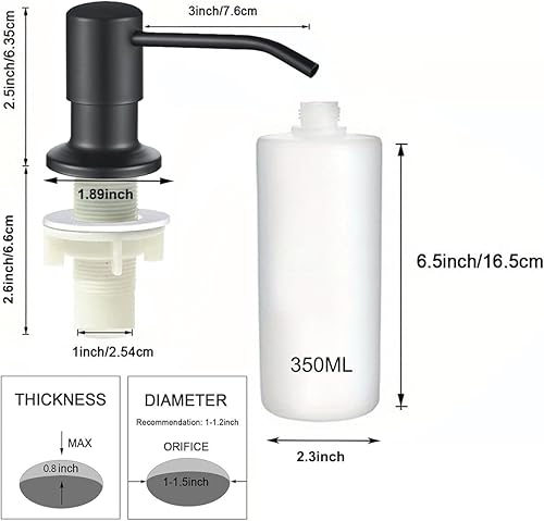 Miniatura 3 de Dispensador de jabón para fregadero de cocina, dispensador de jabón integrado de acero inoxidable, cabezal de bomba de encimera, dispensador de
