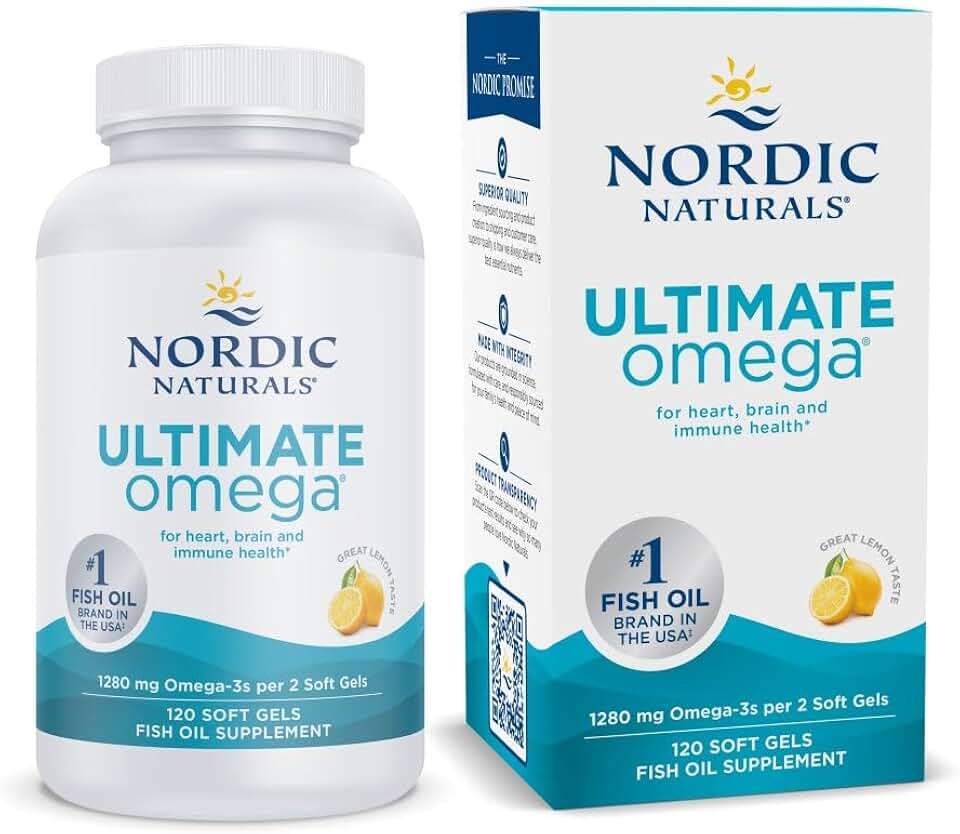 Nordic Naturals Ultimate Omega, Lemon Flavor - 120 Soft Gels - 1280 mg Omega-3 - High-Potency Fish 護膚油 Supplement 含 EPA & DHA - Promotes Brain & Heart 健康 - 非基因改造 - 60 Servings