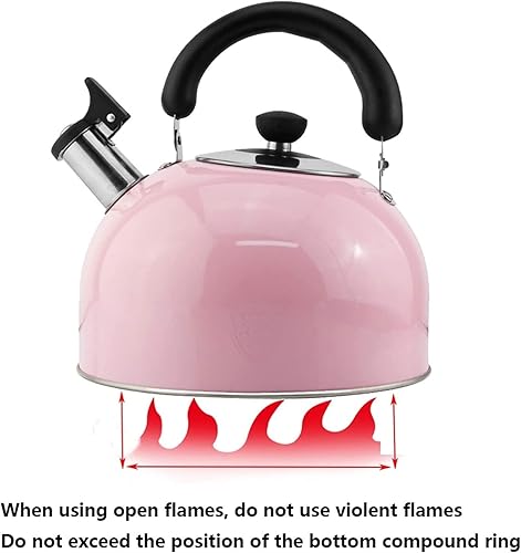 Miniatura 5 de Tetera para estufa de acero inoxidable 304 hervidor de té de silbato de gran capacidad con mango ergonómico resistente al calor color rosa tamaño 4L