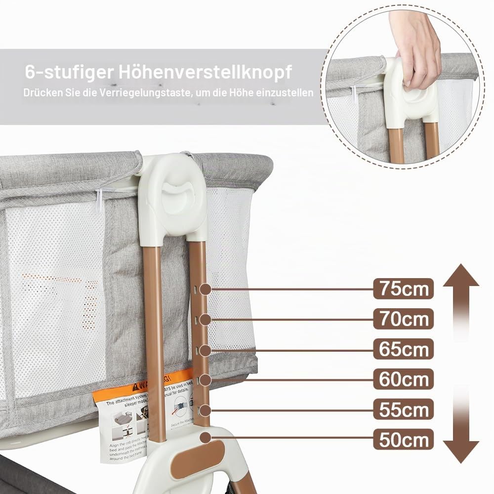 Kedia Babywiege mit Moskitonetz, Babybett & Reisebett mit Rollen, Babybetten mit Höhenverstellung, Babybetten für Ko-Schlafen (90 * 60 * 90-115cm)