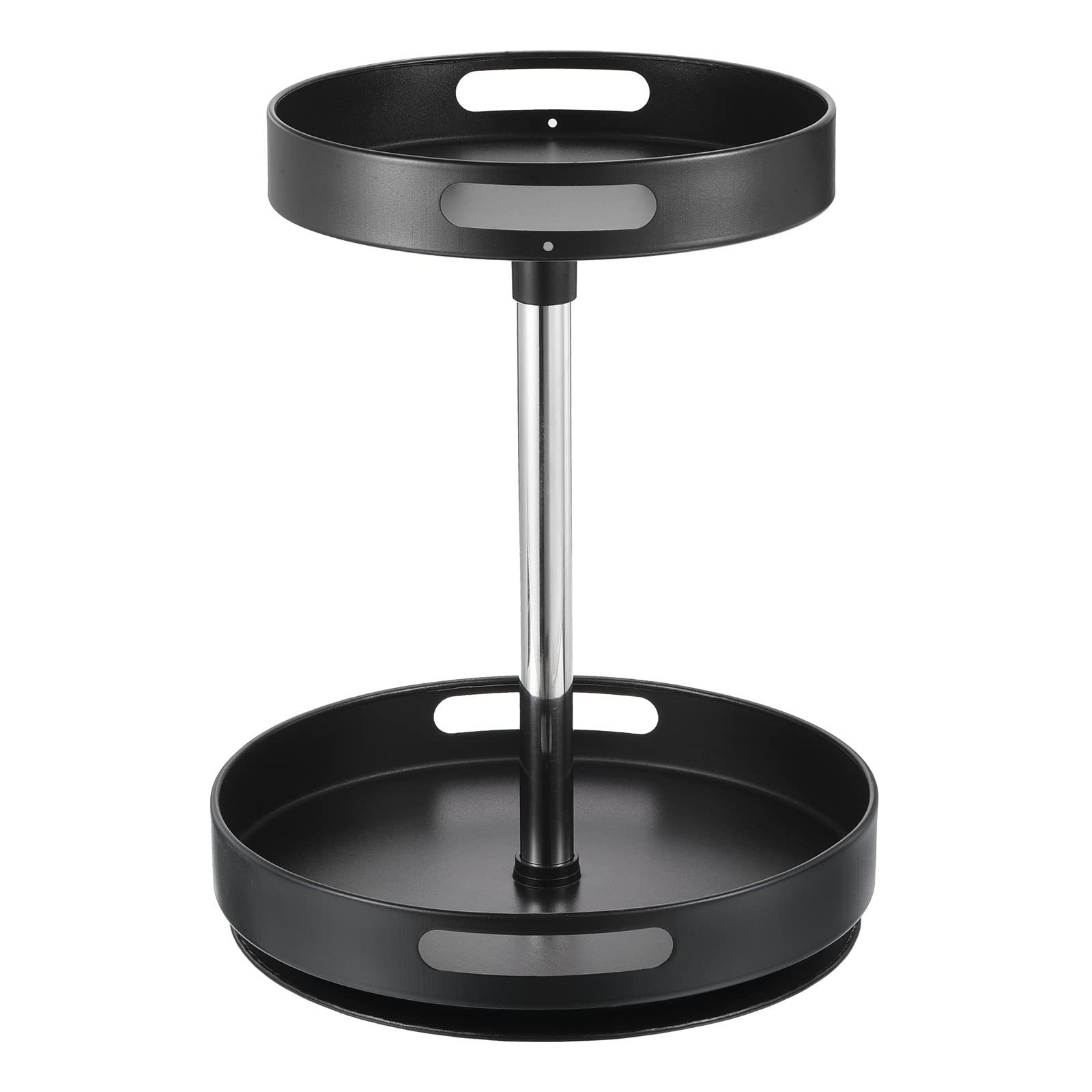 CASA -J Lazy Susan Organizer, 2 Tier Metal Steel Turntable Rotating Spice Rack Organizer with Turntable Height Adjustable for Pantry Cabinet Cupboard Table, Black