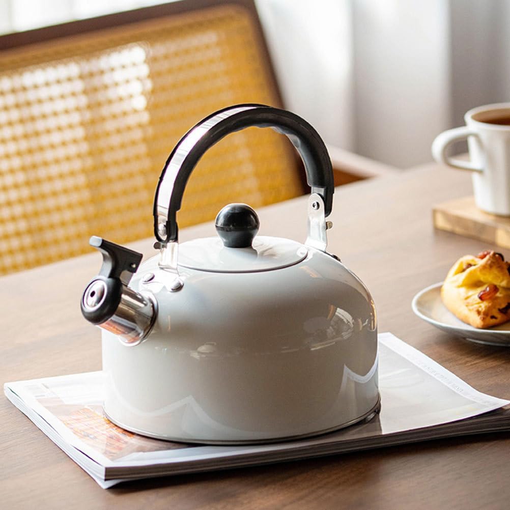 ABOOFAN Whistle Kettle Heating Tea Kettle Stovetop Stainless Steel Tea Pot for Boiling Water Coffee or Milk White