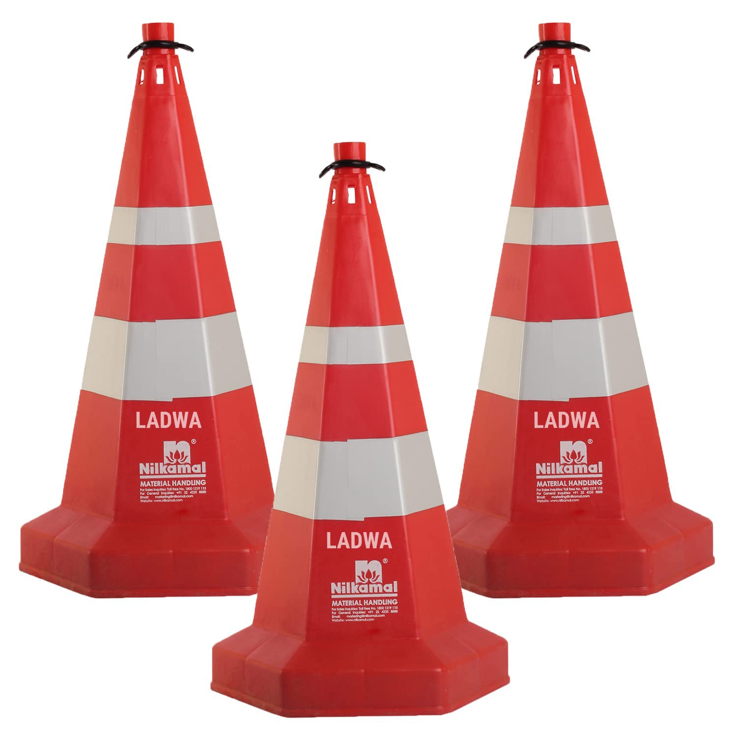 LADWA Nilkamal Road Traffic Safety Cone, Pack of 3 cones 750mm, with 3