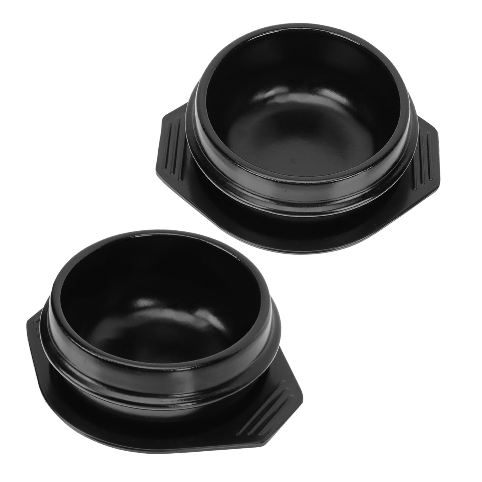 Bol Chaud en Pierre Coréenne 2pcs 800ml en Céramique avec Plateau, Bol à Bibimbap Noir Classique, Cuisson Sûre Cuisine Maison et Restaurant