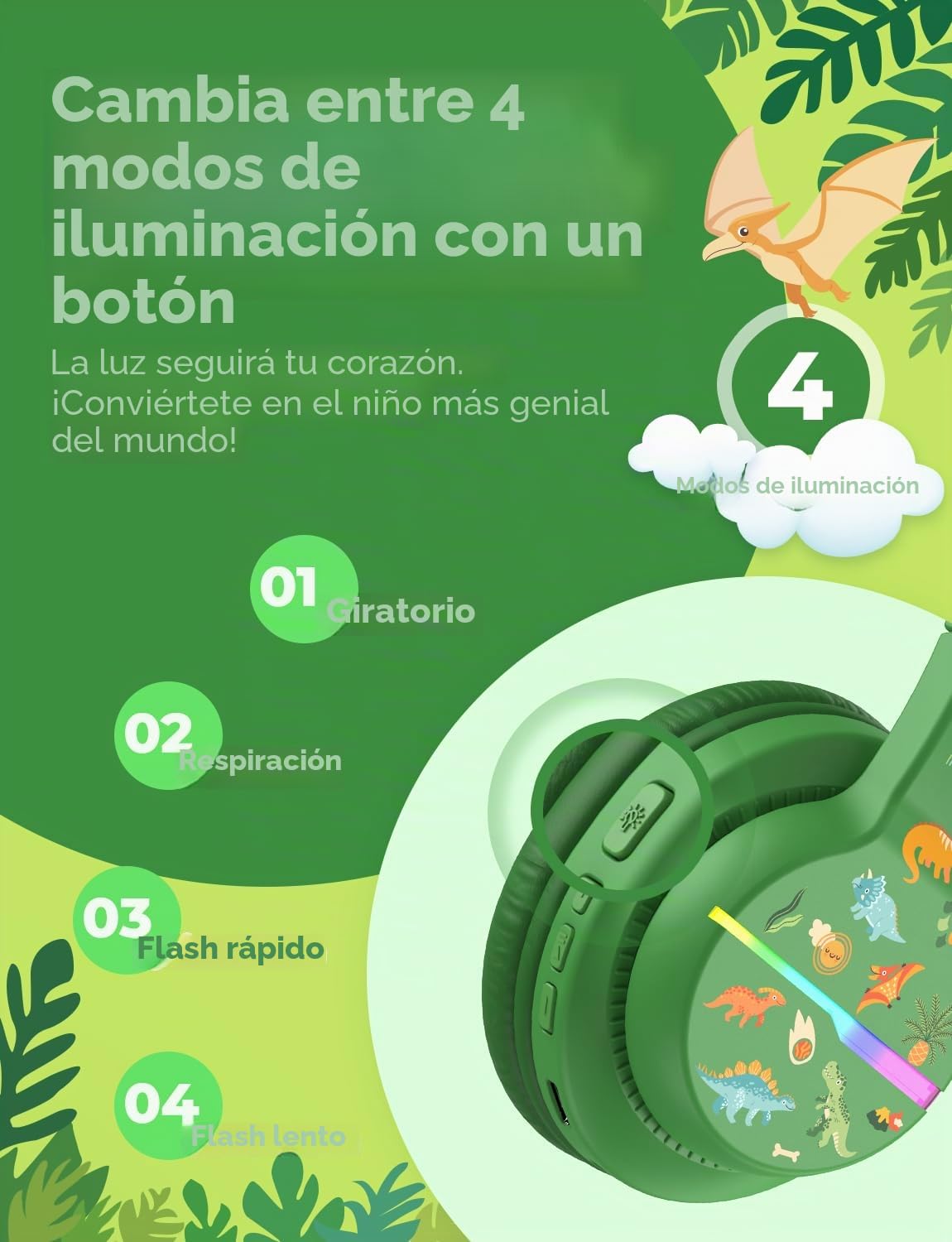 iClever BTH12 - Auriculares Bluetooth para niños, luces LED coloridas, inalámbricos, volumen seguro, tiempo de reproducción de 85 horas, Bluetooth 5.2
