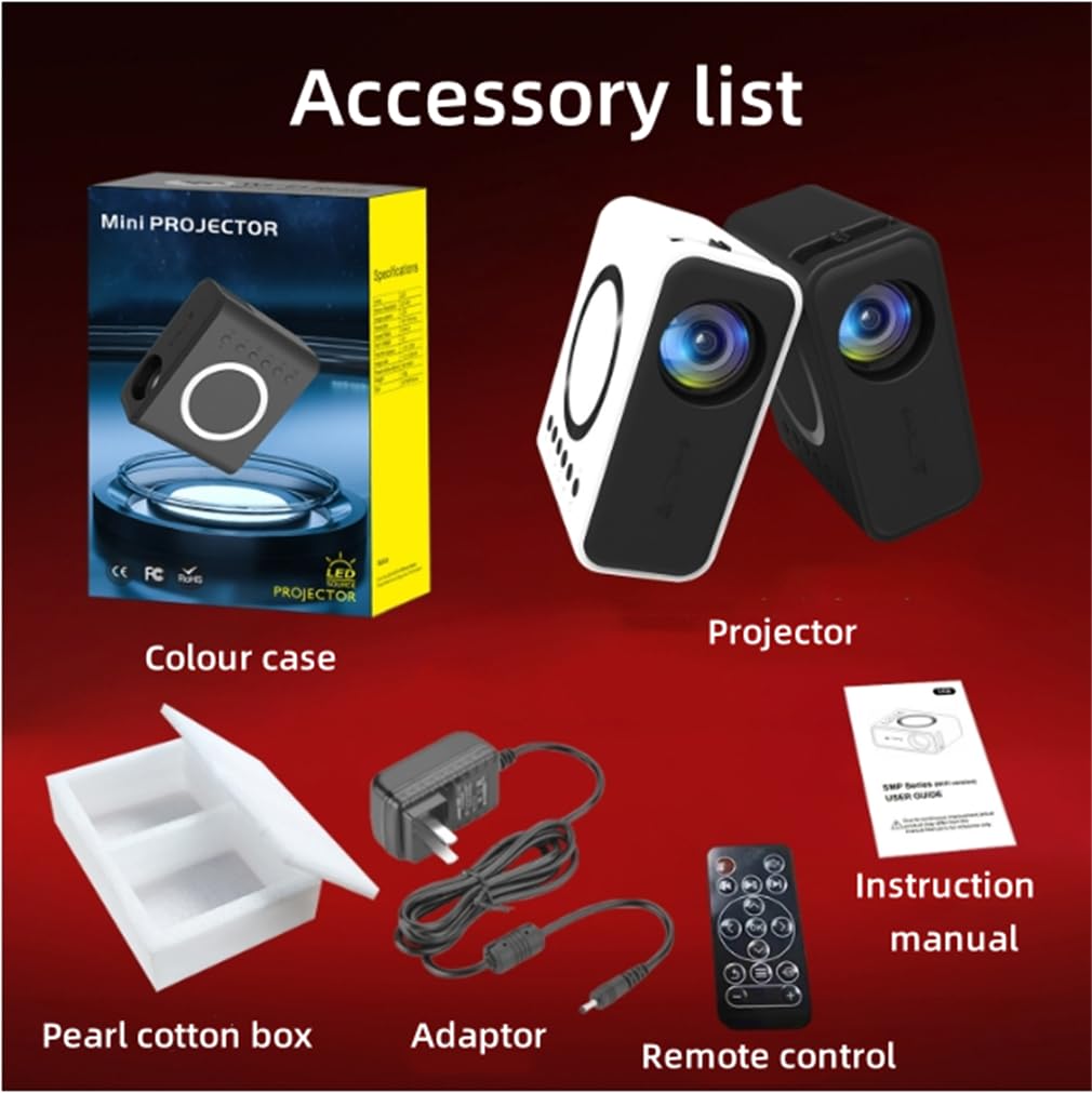 Proiettore Video Home Cinema Full HD 1080P, Proiettore Video per Home Cinema, Potente Performance, Operazione Stabile, Compatibile con Il Computer Portatile Telefonico,Black